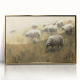 Framed acrylic artwork titled "Design 32 Landscapes" showcases vibrant gold accents and intricate landscape details, perfect for modern home decor.