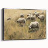 Framed canvas artwork showcasing a serene landscape design with vibrant colors, displayed in a sleek black frame, perfect for home decor enhancement.
