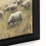 Close-up of a framed canvas featuring a vibrant landscape design, showcasing rich colors and intricate details, perfect for enhancing home decor aesthetics.