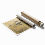 Rolled print showcasing a vibrant, abstract landscape design in rich colors, elegantly packaged in a protective cardboard tube, ideal for modern home decor.