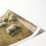 Rolled print showcasing a vibrant landscape design with rich colors and intricate details, elegantly packaged in a protective cardboard tube for safe shipping.