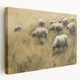 Stretched canvas artwork showcasing a vibrant landscape design with rich colors, displayed in a side view to highlight its texture and depth, ideal for home decor.