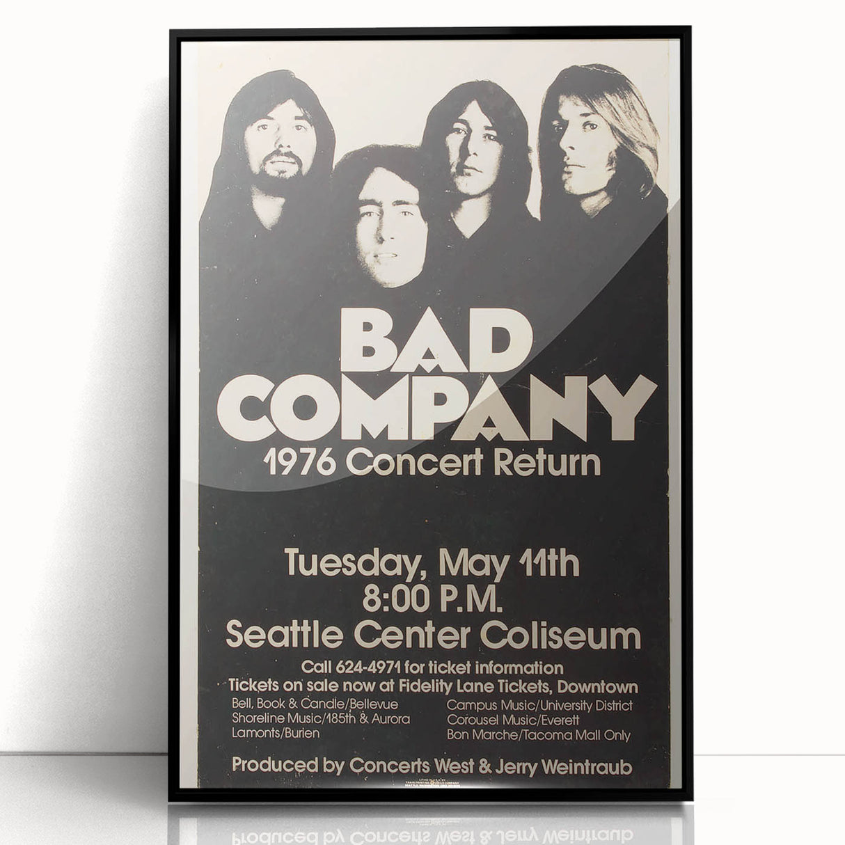 Bad Company 1976 Concert Poster – Retro Black & White Wall Art