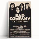 Bad Company 1976 Concert Poster – Retro Black & White Wall Art