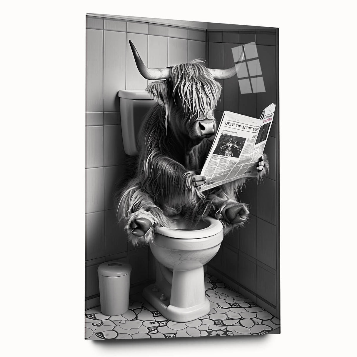 Highland Cow Bathroom Wall Art - Fun Black and White Decor