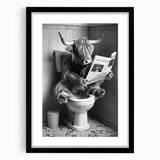 Highland Cow Bathroom Wall Art - Fun Black and White Decor