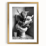 Highland Cow Bathroom Wall Art - Fun Black and White Decor