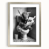 Highland Cow Bathroom Wall Art - Fun Black and White Decor