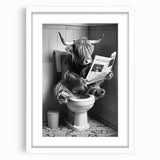Highland Cow Bathroom Wall Art - Fun Black and White Decor