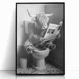 Highland Cow Bathroom Wall Art - Fun Black and White Decor