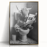 Highland Cow Bathroom Wall Art - Fun Black and White Decor