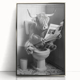 Highland Cow Bathroom Wall Art - Fun Black and White Decor