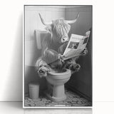 Highland Cow Bathroom Wall Art - Fun Black and White Decor