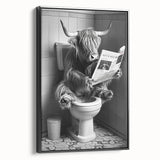 Highland Cow Bathroom Wall Art - Fun Black and White Decor