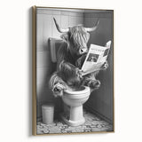 Highland Cow Bathroom Wall Art - Fun Black and White Decor