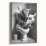 Highland Cow Bathroom Wall Art - Fun Black and White Decor