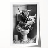 Highland Cow Bathroom Wall Art - Fun Black and White Decor
