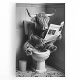 Highland Cow Bathroom Wall Art - Fun Black and White Decor