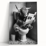 Highland Cow Bathroom Wall Art - Fun Black and White Decor