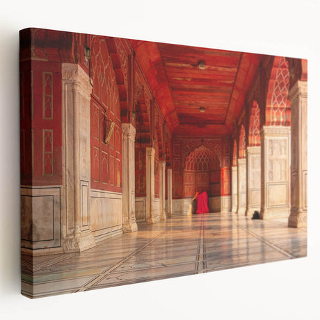 Large canvas print of an Indian landscape in vibrant orange and red tones, suitable for kitchen wall art.