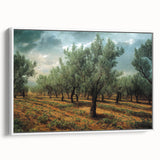 Framed canvas featuring a vintage-style landscape art painting of an Albanian scenery in vibrant hues.