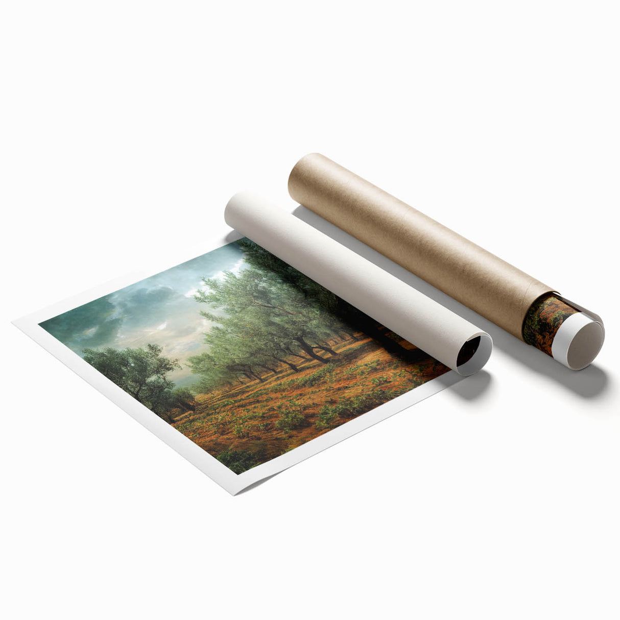 Extra large rolled print featuring a serene Albanian landscape with lush florals in soft pastel shades.
