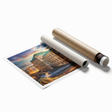 Extra large rolled print of a European floral scene in soft pastel shades, ideal for classy bathroom wall art.