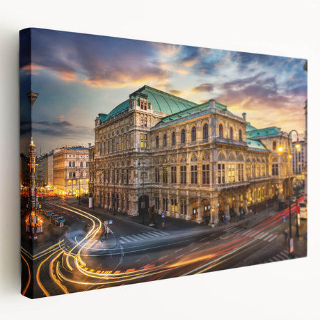 Large canvas print depicting a scenic Austrian lakeside, rendered in soft blue and green tones.