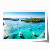 Extra large rolled print featuring a scenic view of a Croatian landscape in pastel shades, ideal for dining room wall art.