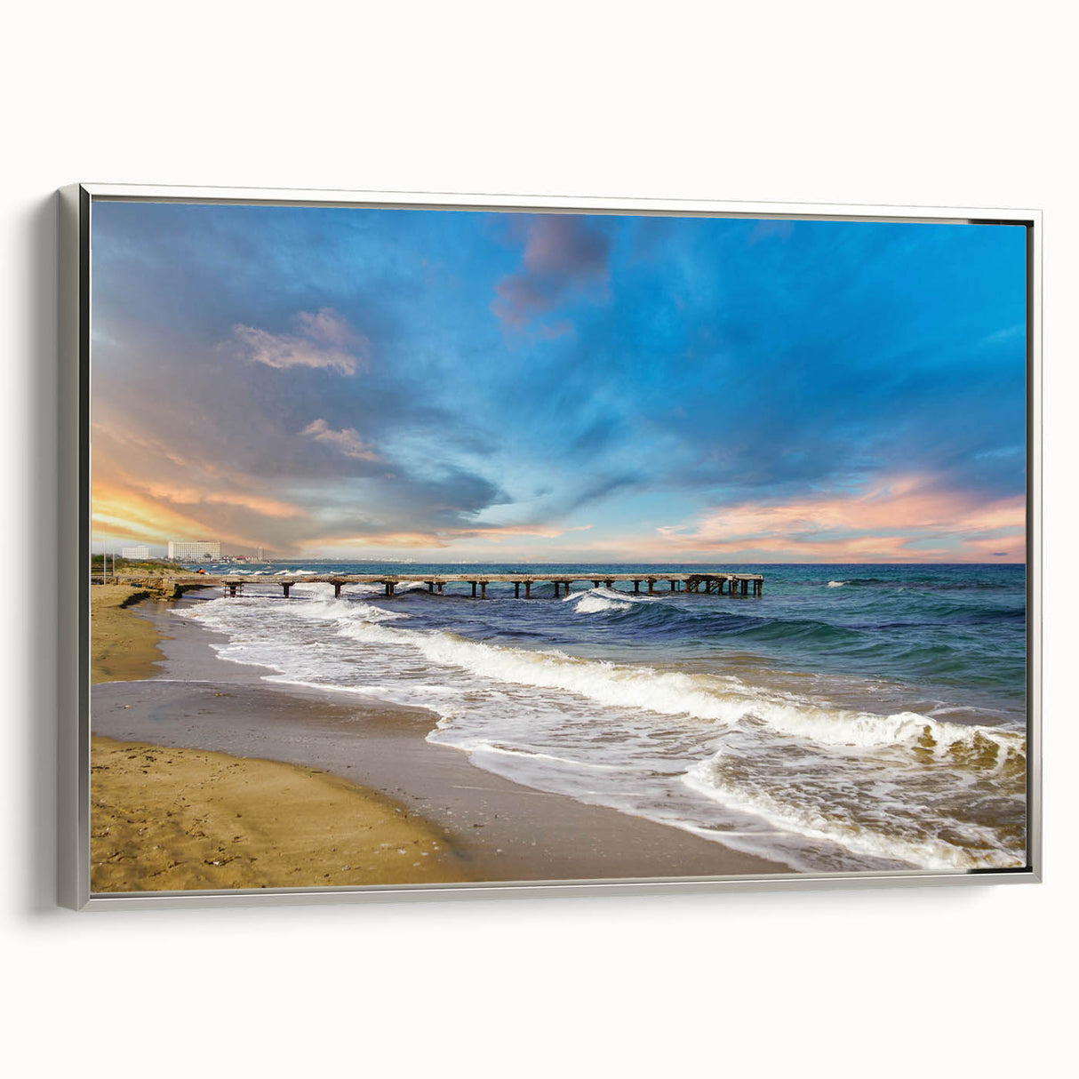 Framed canvas of a vintage-style landscape painting featuring colorful Cyprus scenery, ideal for living room decor.