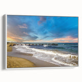 Vintage poster art of a European Cyprus landscape in vibrant colors on a framed canvas, ideal for living room decor.