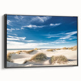 Black and white vintage poster art of a Danish landscape on framed canvas, ideal for bedroom decor.