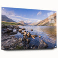 Acrylic print of a serene Cumbria landscape in soft green and blue tones, ideal for bedroom or dining room decor.