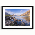 Extra large abstract art print of a colorful, textured European landscape in Cumbria, framed in black.