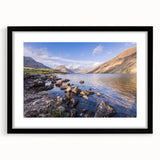 Extra large abstract art print of a colorful, textured European landscape in Cumbria, framed in black.
