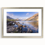 Extra large abstract art print of Cumbria, England, in silver frame with textured details, suitable for living room decor.