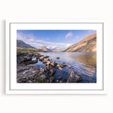 Textured abstract art print of Cumbria's rolling hills in muted earth tones, framed with a white mat.