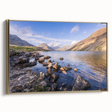 Framed canvas depicting a vintage-style landscape of Cumbria, England, in muted gold and black tones.