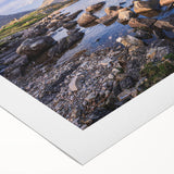 Art deco poster of Cumbria scenery with muted green and blue tones on rolled canvas, suitable for dining room wall art.
