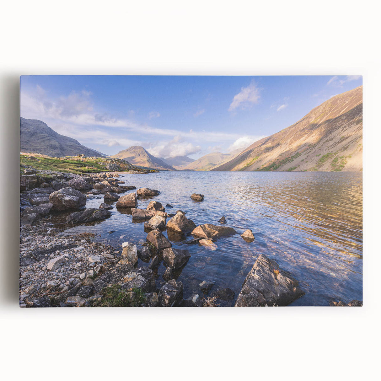 Black and white photograph of Cumbria landscape on stretched canvas, ideal for kitchen wall art.