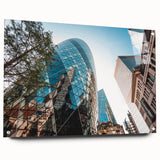 Acrylic glass print of a London cityscape in muted gray tones, suitable for bedroom or dining room decor.