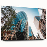 Large abstract depiction of London on acrylic glass, featuring gray and blue tones, suitable for bedroom or dining room art.