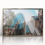 Art deco poster of London skyline in gold and black tones on framed acrylic, suitable for modern art wall decor.