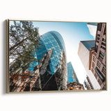 Framed canvas of a vintage-style London landscape in black and gold tones, ideal for bedroom wall art.