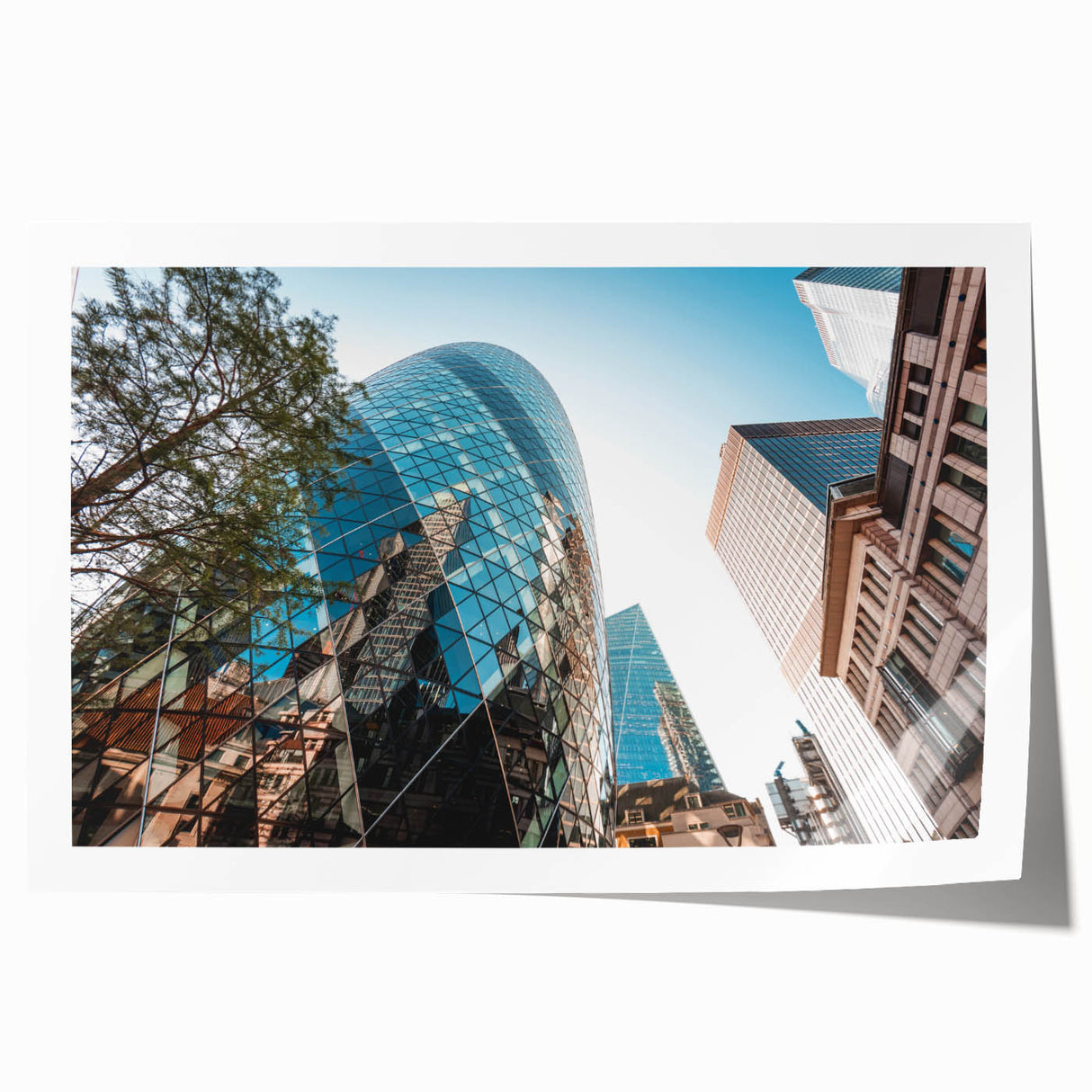 Extra large rolled print of London scenery with muted floral accents, ideal for art wall dining room.