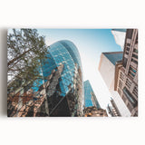 Black and white photo of London skyline on stretched canvas, ideal for kitchen wall art.