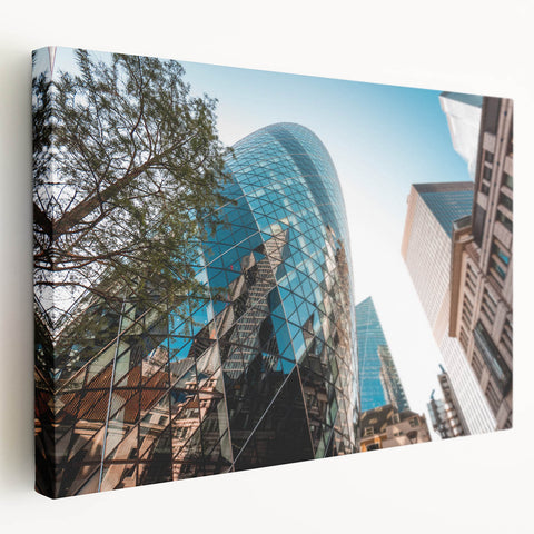 Large canvas depicting a muted color London skyline, ideal for kitchen wall art.