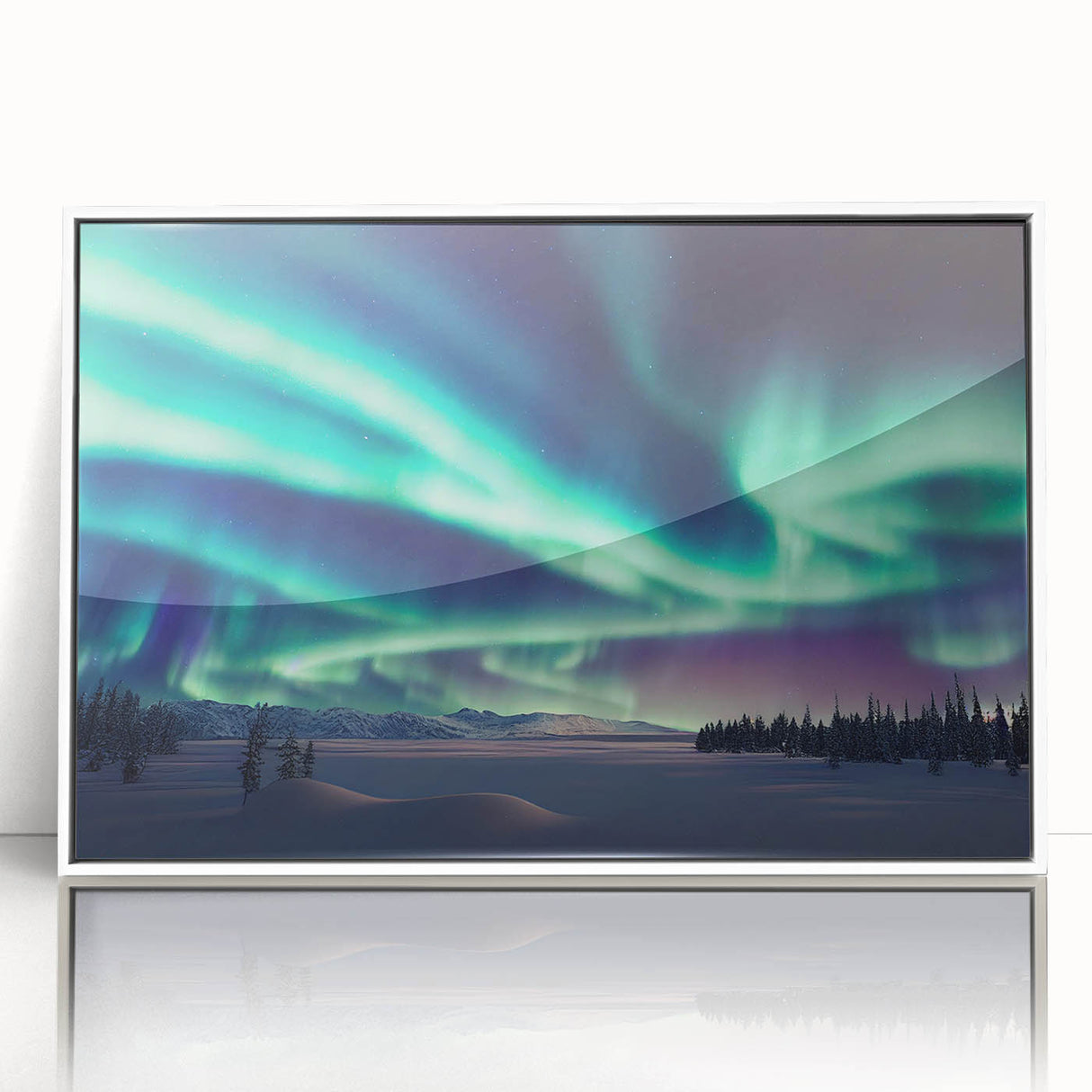 Mid-century modernist art depicting a serene Finnish landscape in muted earth tones, framed acrylic.