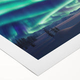 Art deco poster featuring a serene Finnish landscape in muted green and blue tones, printed on rolled canvas.