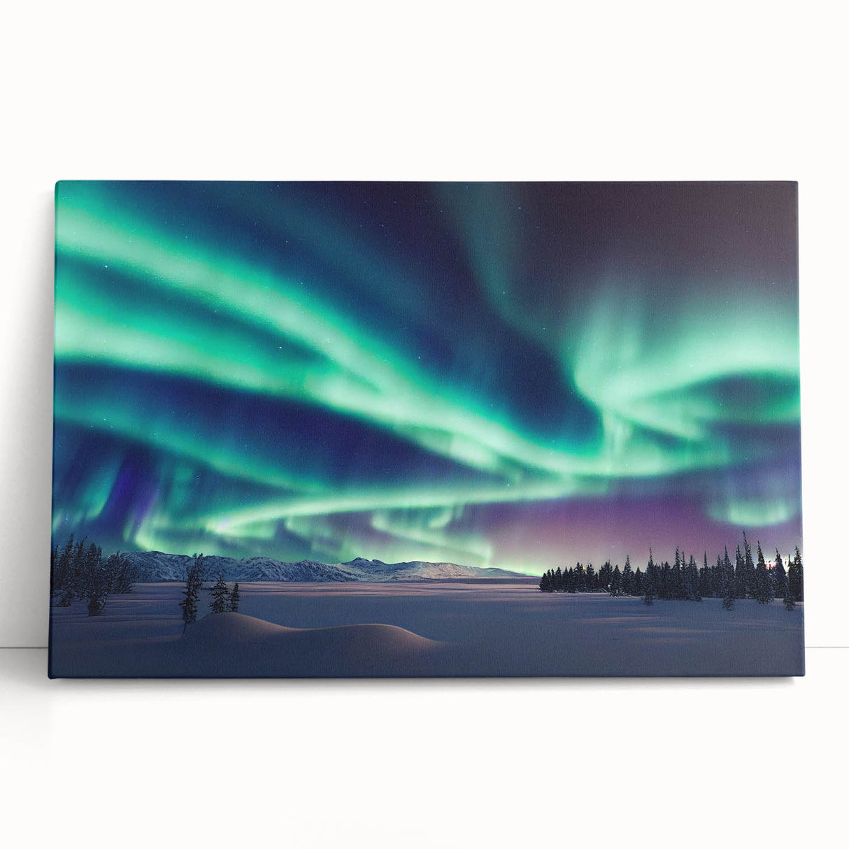 Black and white photograph of a serene Finnish landscape on large stretched canvas, ideal for kitchen wall art.